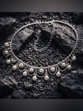 Elegant Pearl Fringe Necklace - Silver Tone